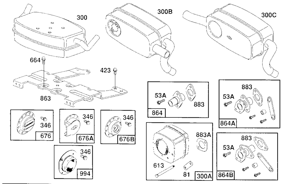 Mufflers Groups, Deflectors Diagram and Parts List for 400707-0102-XX  Briggs and Stratton Engine